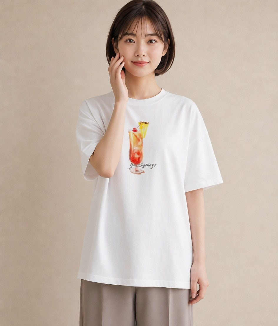 プリントTシャツ レディース パイナップル 食べ物 フード イラスト ポップ 週末コーデ 敬老の日 白T YMAZO