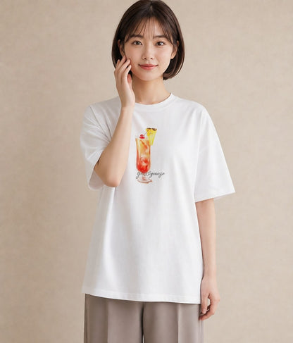 プリントTシャツ レディース パイナップル 食べ物 フード イラスト ポップ 週末コーデ 敬老の日 白T YMAZO