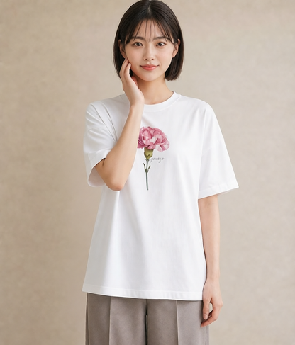 Tシャツ レディース カーネーション 花 花柄 イラスト 北欧風 送別ギフト 通勤 白T YMAZO