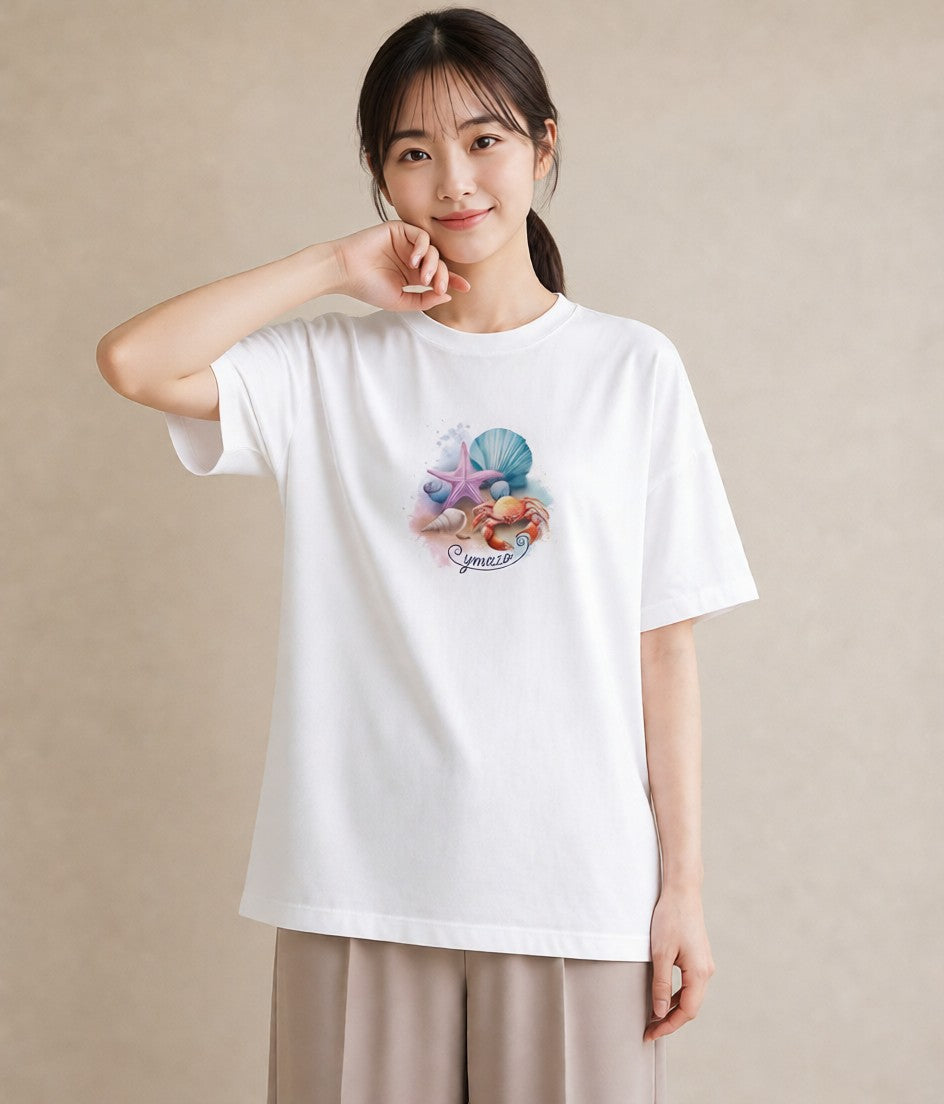 グラフィックTシャツ レディース 貝 海の生き物 海 イラスト ミニマル 女性 旅行用 白T YMAZO