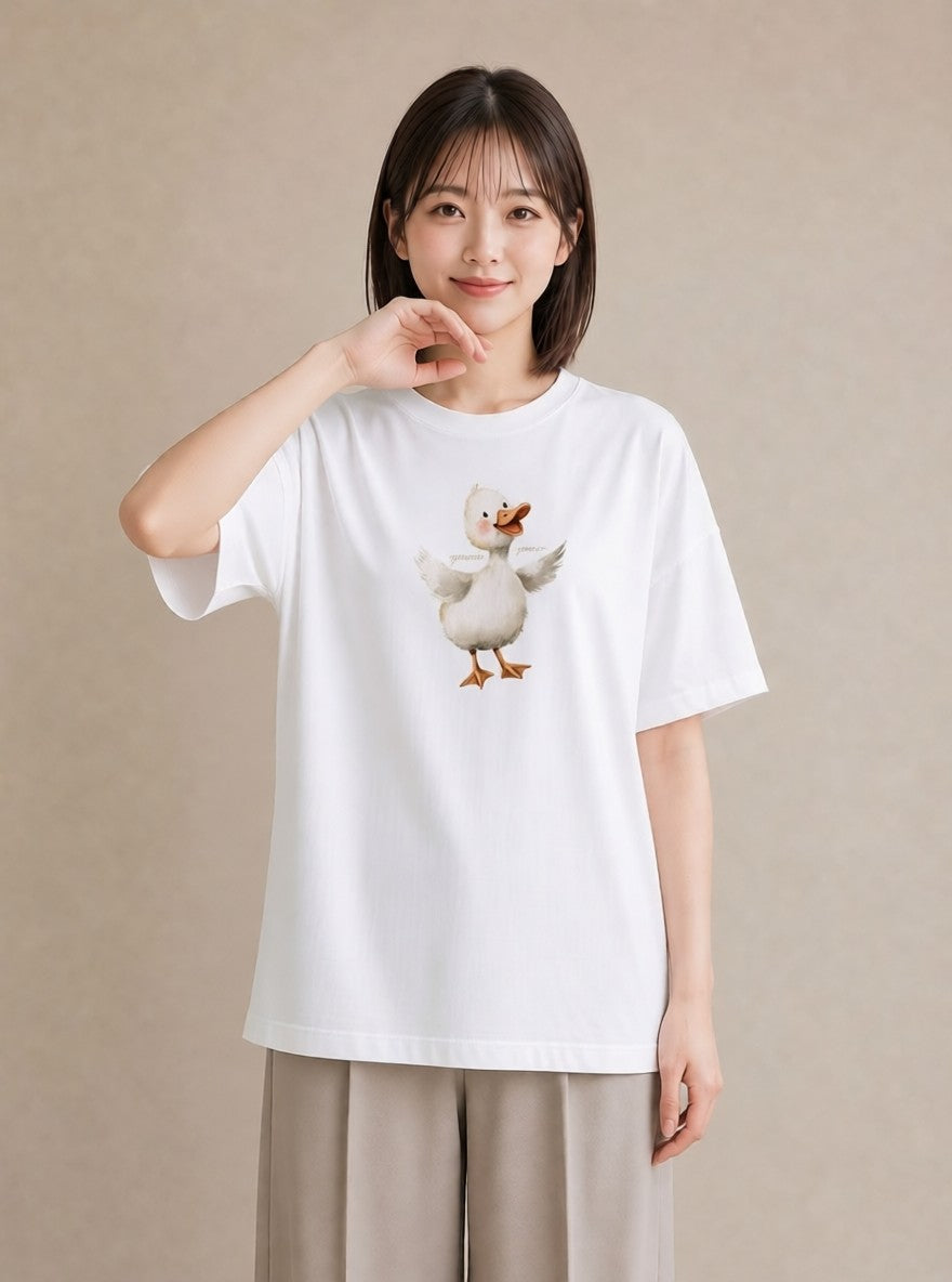 グラフィックTシャツ レディース ひよこ 動物 アニマル イラスト レトロ カジュアルコーデ 買い物 白T YMAZO