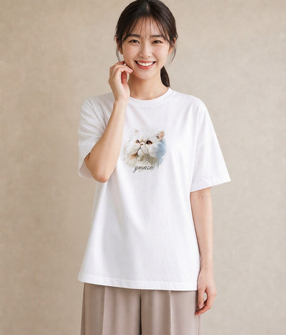 デザインTシャツ レディース メインクーン 猫 ねこ イラスト 普段使い 旅行 母娘コーデ 白T YMAZO