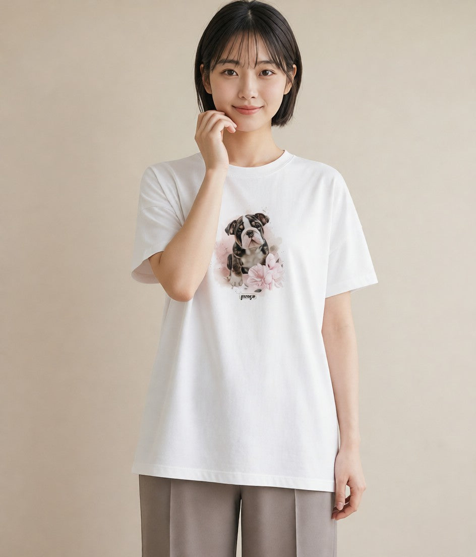 半袖Tシャツ レディース フレンチブルドッグ フレブル 犬 いぬ イラスト ラフカジュアル 春コーデ 姉妹 白T YMAZO