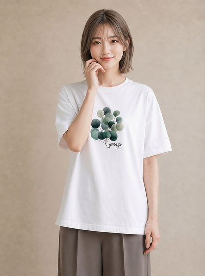 デザインTシャツ レディース 新緑 植物 ボタニカル イラスト 個性的 カジュアルコーデ 買い物 白T YMAZO