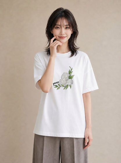 グラフィックTシャツ レディース ポスト 野の花 レトロ ナチュラル アンティーク イラスト 抜け感 女性 旅行用 白T YMAZO