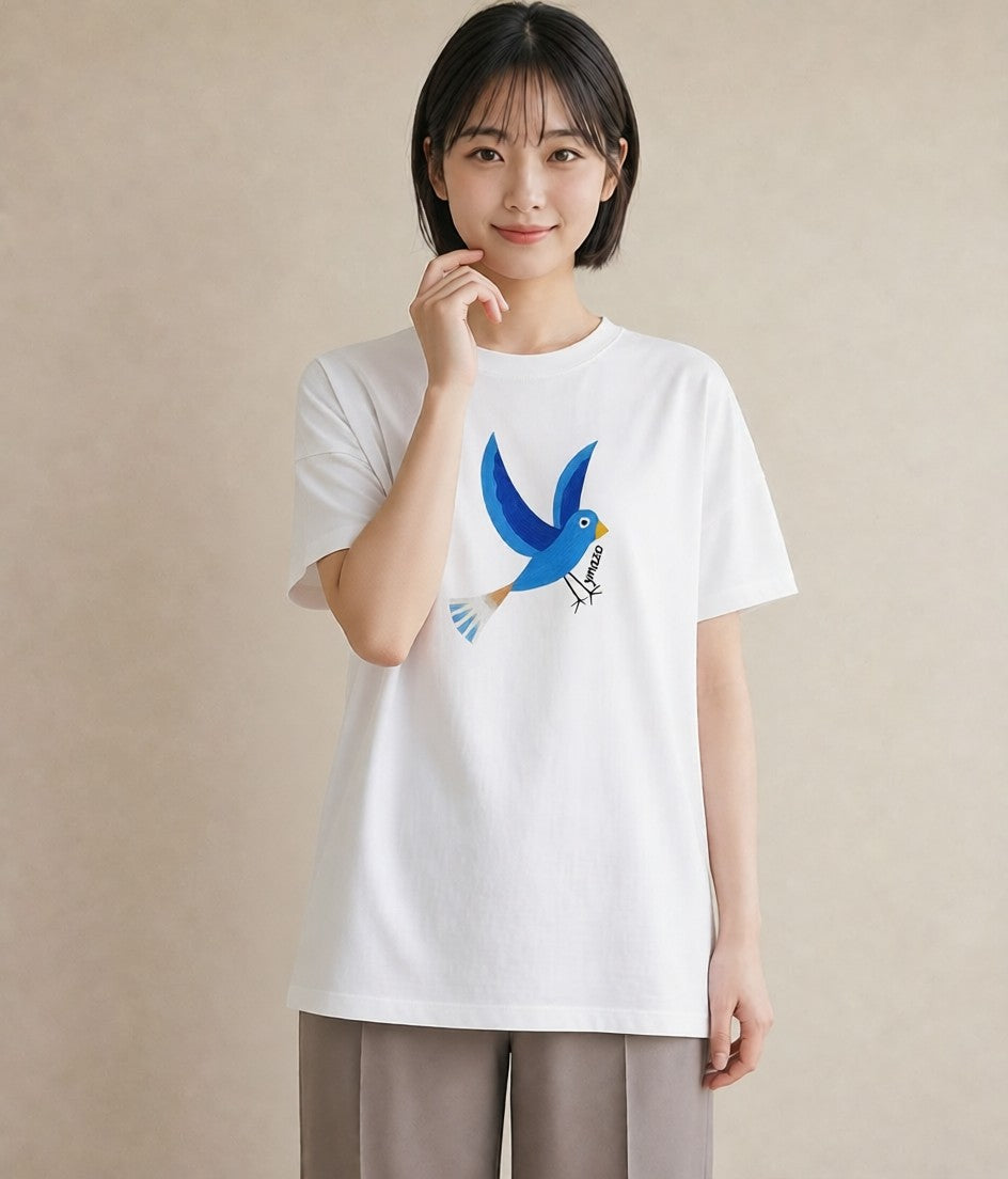 プリントTシャツ レディース 九官鳥 ペット 動物 イラスト 旅行コーデ お出かけ 普段着 白T YMAZO