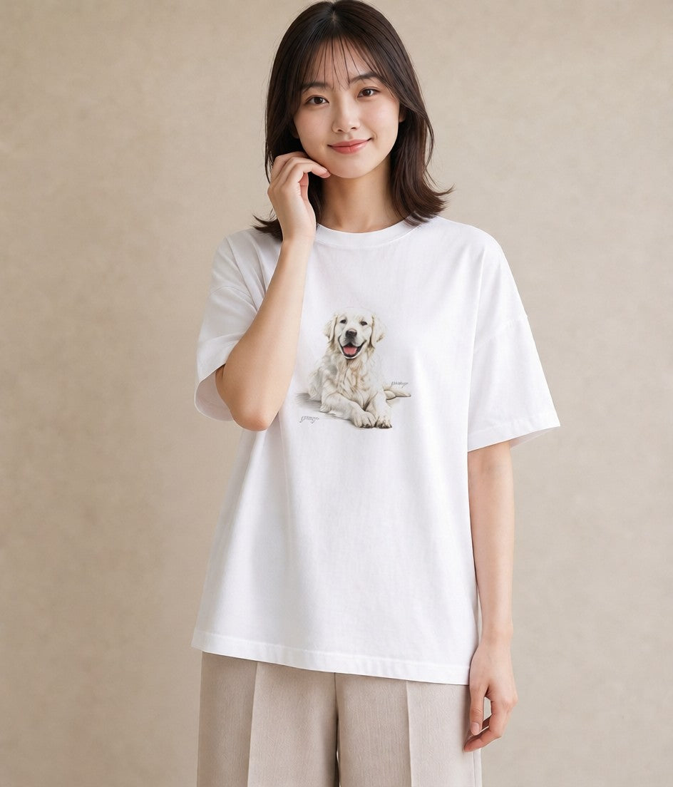 半袖Tシャツ レディース ゴールデンレトリバー ゴールデン 犬 いぬ イラスト シンプル 送別ギフト 通勤 白T YMAZO