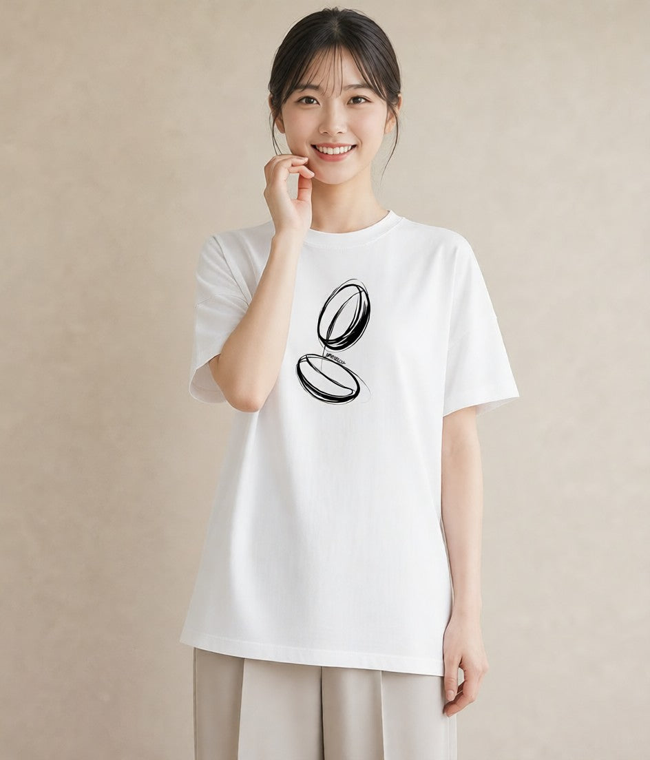 プリントTシャツ レディース パールピアス アクセサリー ナチュラル アンティーク イラスト 韓国風 20代 カジュアルコーデ 白T YMAZO