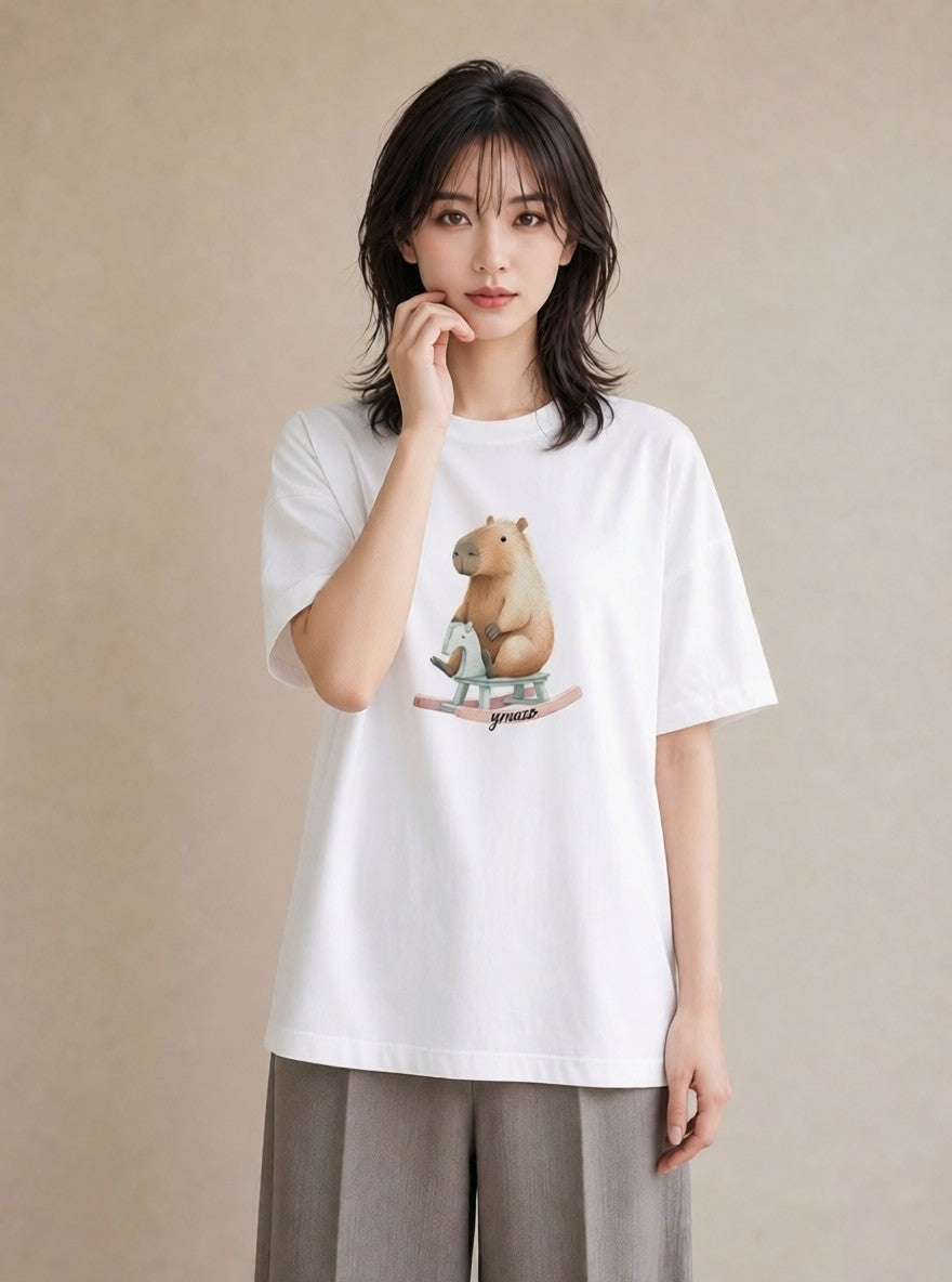 デザインTシャツ レディース モルモット ペット 動物 イラスト 淡色 旅行用 海 白T YMAZO