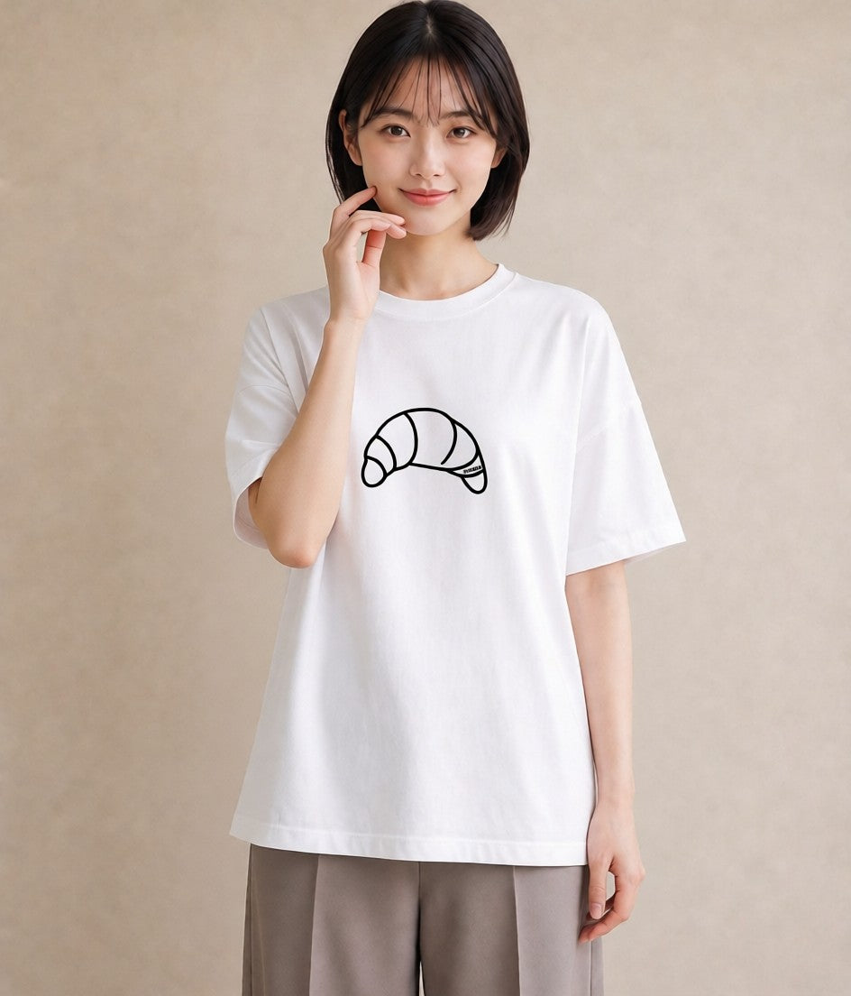 プリントTシャツ レディース クロワッサン 食べ物 フード イラスト 抜け感 女性 旅行用 白T YMAZO
