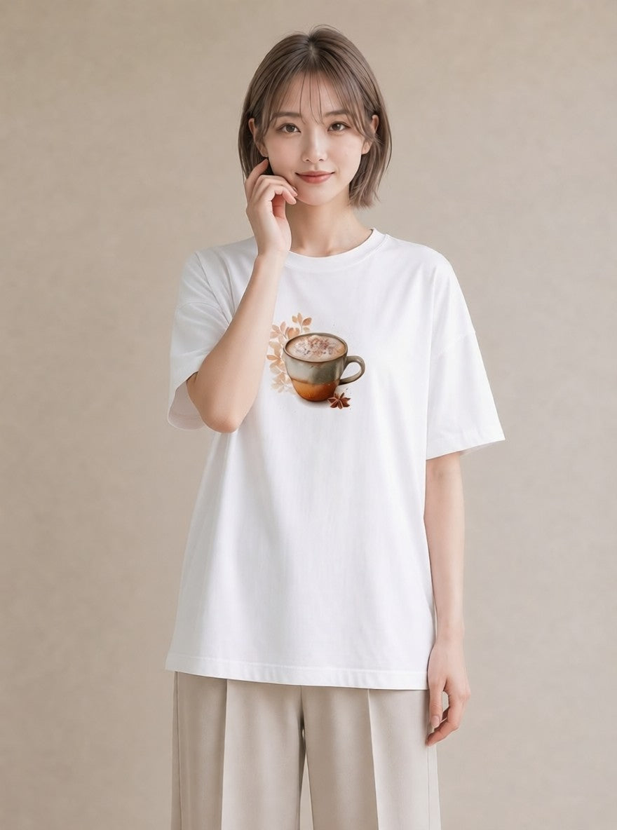 Tシャツ レディース ココア 食べ物 フード イラスト ゆるかわ ホワイトデー 春服 白T YMAZO