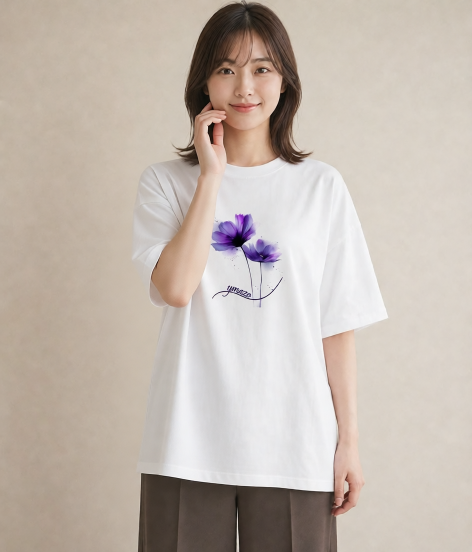 Tシャツ レディース コスモス 秋桜 花 花柄 イラスト ゆるかわ ルームウェア ギフト 白T YMAZO