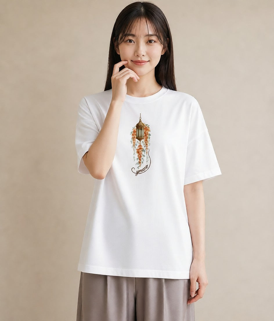 プリントTシャツ レディース 街灯 夜霧 夜 ナチュラル アンティーク イラスト ヴィンテージ風 親子 20代 白T YMAZO