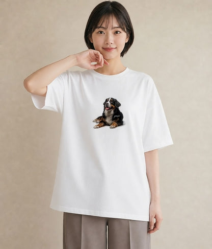 Tシャツ レディース バーニーズマウンテンドッグ 犬 いぬ イラスト ミニマル 春服 ミセス 白T YMAZO