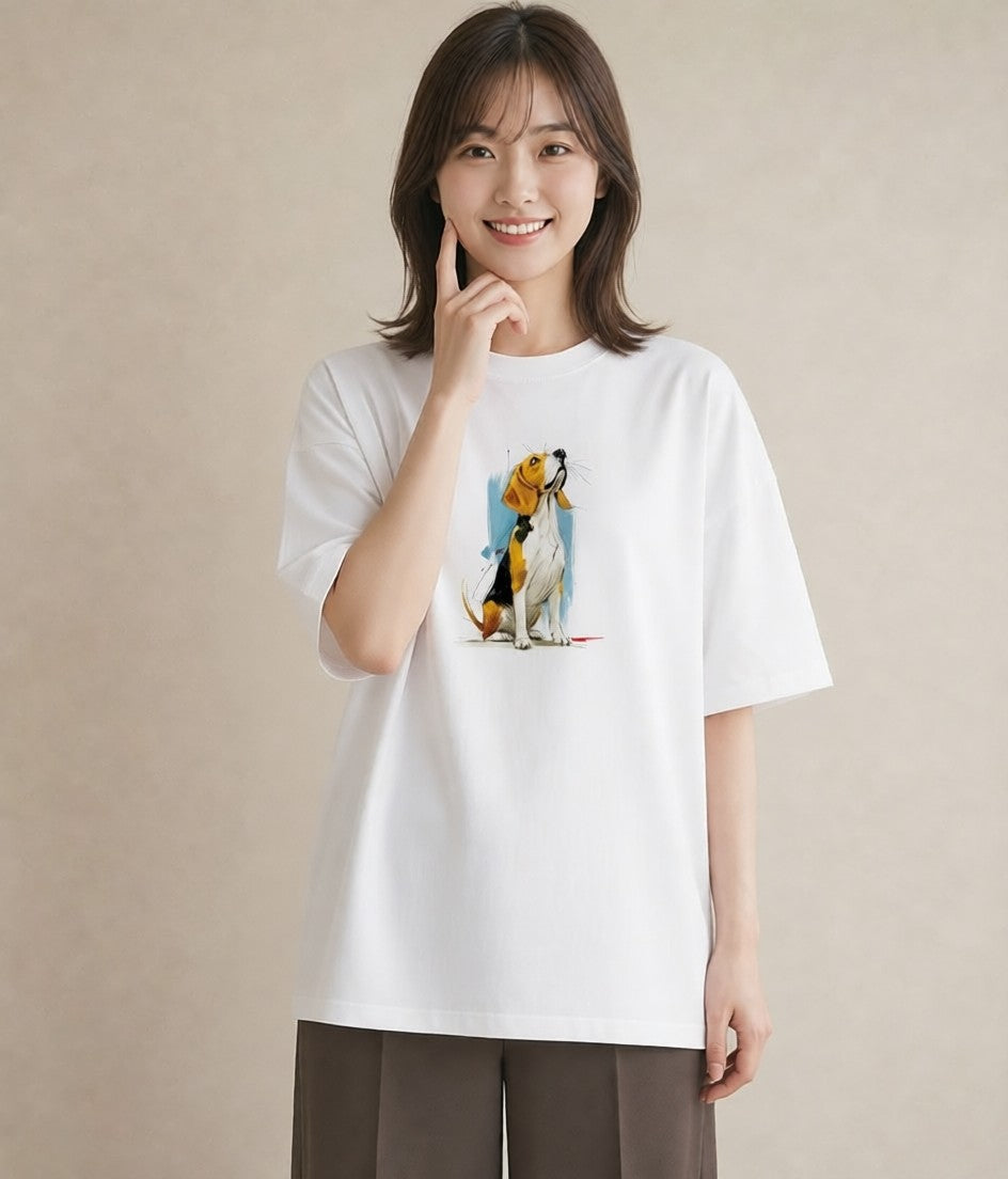 プリントTシャツ レディース ビーグル 犬 いぬ イラスト こなれ感 敬老の日 ホワイトデー 白T YMAZO