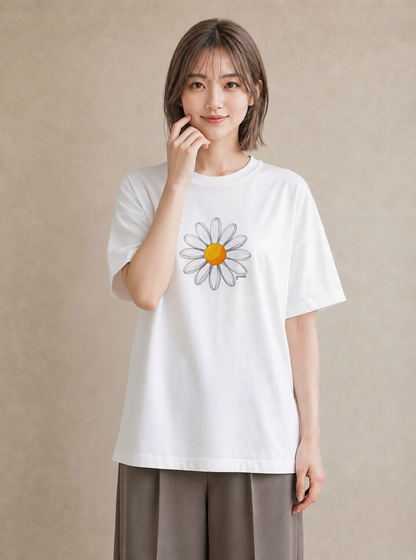 グラフィックTシャツ レディース デイジー 花 花柄 イラスト 普段使い 部屋着 女性向けギフト 白T YMAZO