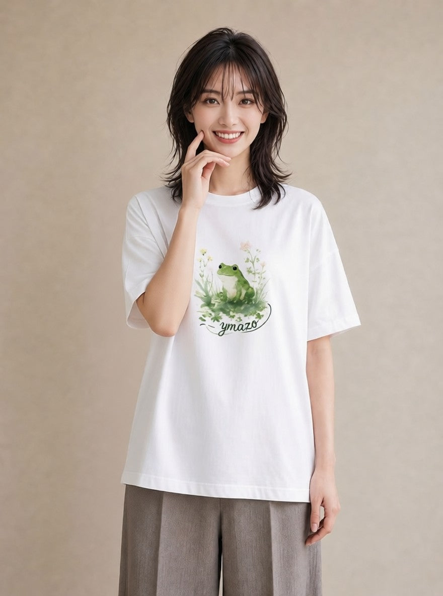 デザインTシャツ レディース アマガエル ペット 動物 イラスト シック 20代 カジュアルコーデ 白T YMAZO