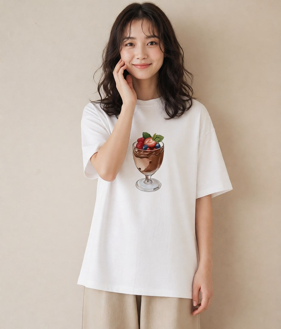 グラフィックTシャツ レディース チョコ 食べ物 フード イラスト 旅行コーデ 在宅 公園 白T YMAZO