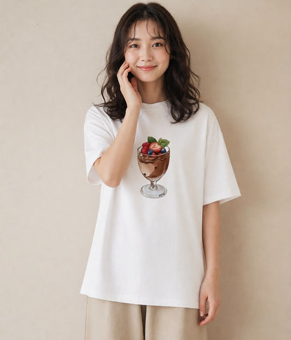 グラフィックTシャツ レディース チョコ 食べ物 フード イラスト 旅行コーデ 在宅 公園 白T YMAZO