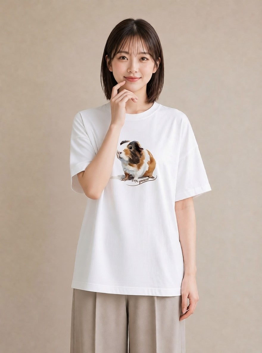 Tシャツ レディース ゴールデンハムスター ペット 動物 イラスト 線画 ルームウェア ギフト 白T YMAZO