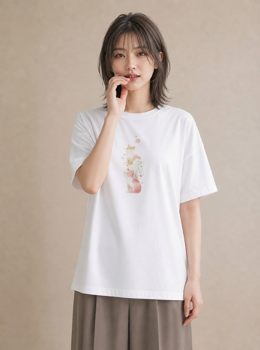 Tシャツ レディース 肉球 猫 ねこ イラスト ゆるコーデ ママ カフェ服 白T YMAZO