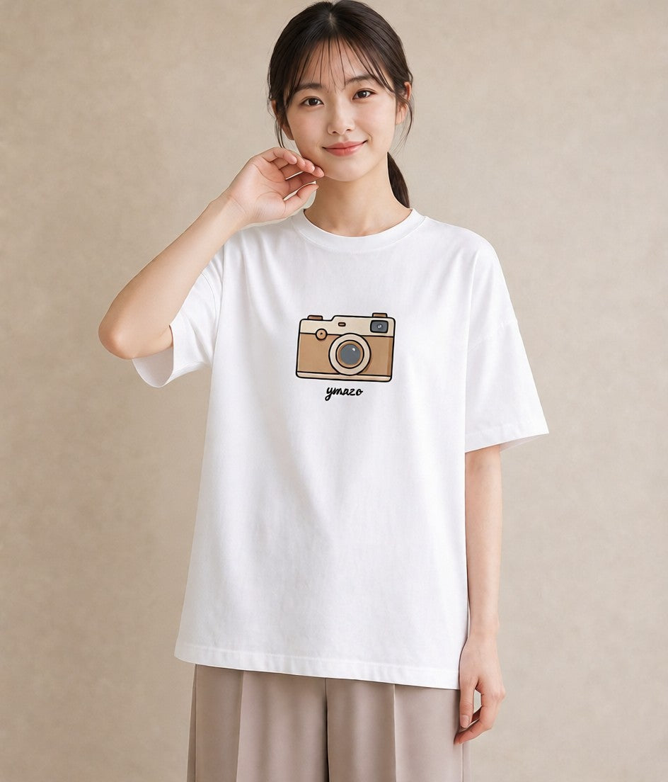 Tシャツ レディース カメラ フィルムカメラ レトロカメラ イラスト ゆるかわ 女性 旅行用 白T YMAZO