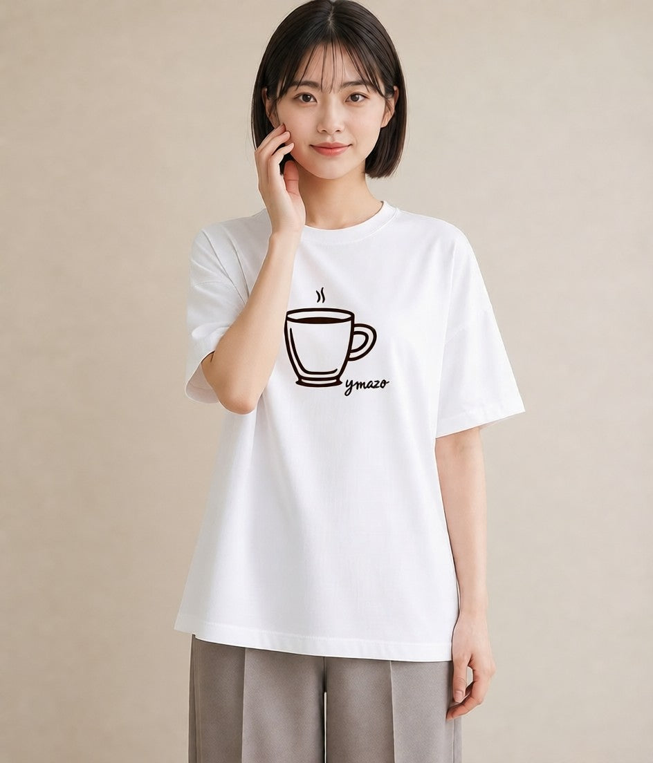 プリントTシャツ レディース コーヒー カフェ 珈琲 イラスト ラフカジュアル 親子 20代 白T YMAZO