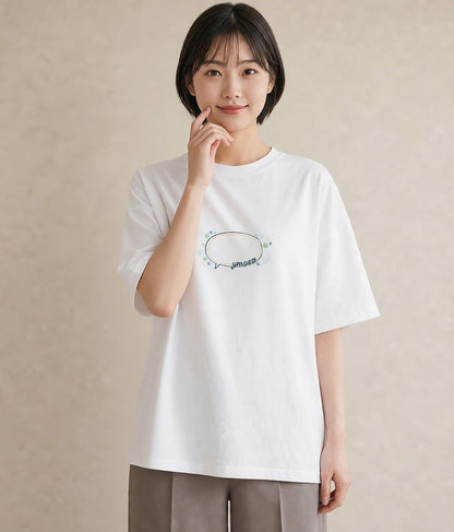 グラフィックTシャツ レディース 紙風船 和紙 ナチュラル アンティーク イラスト ミニマル 部屋着 女性向けギフト 白T YMAZO