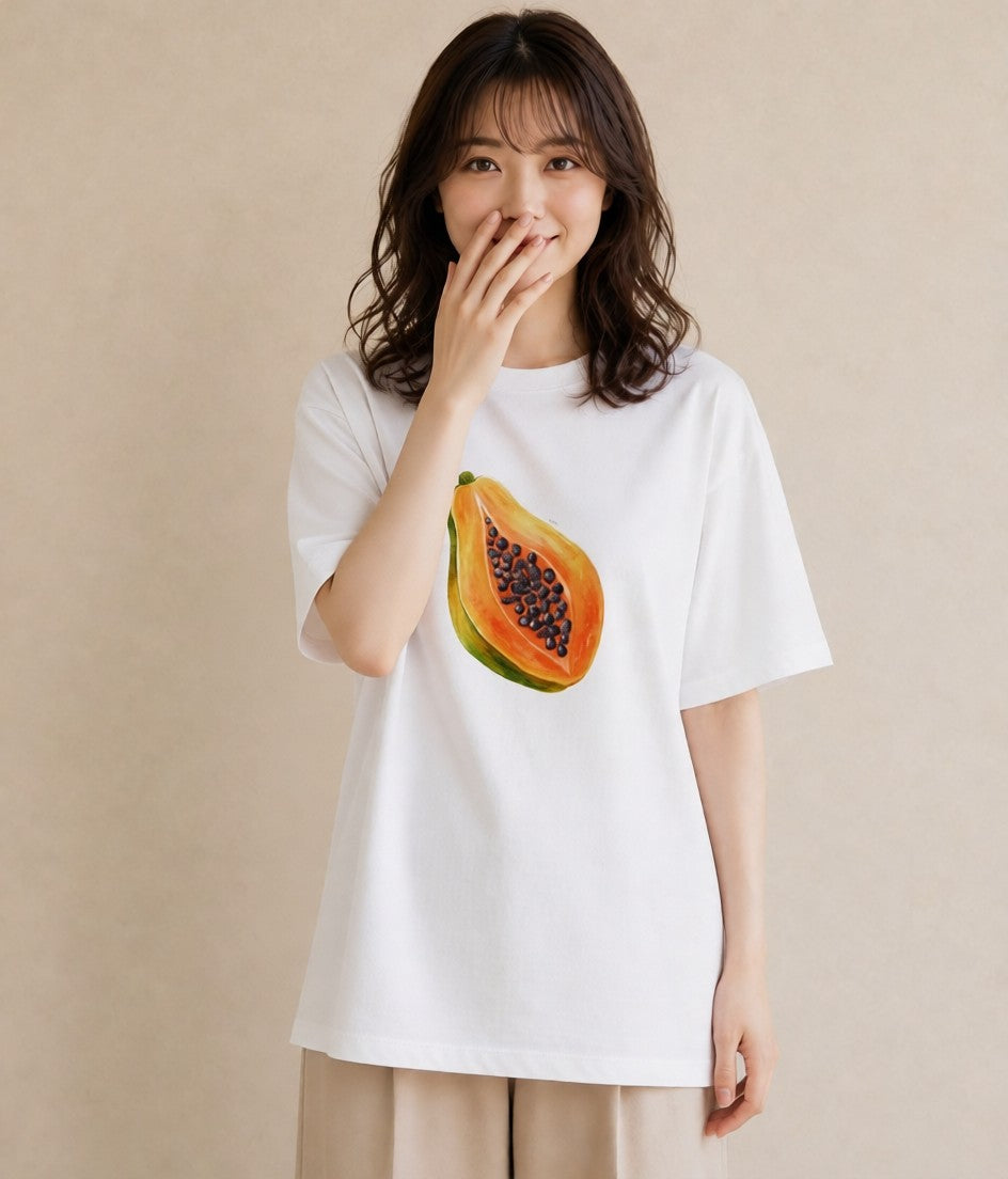 グラフィックTシャツ レディース メロン 食べ物 フード イラスト 淡色 女性 旅行用 白T YMAZO