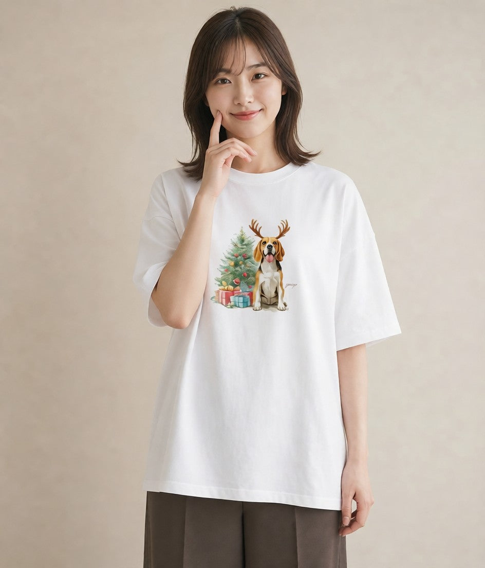 プリントTシャツ レディース ビーグル 犬 いぬ イラスト ラフカジュアル 旅行用 海 白T YMAZO