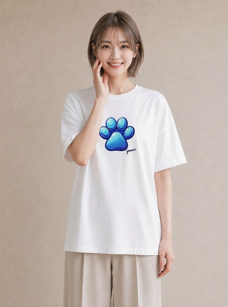 半袖Tシャツ レディース 肉球 猫 ねこ イラスト シック ママ カフェ服 白T YMAZO