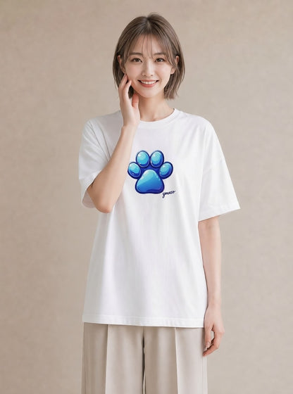 半袖Tシャツ レディース 肉球 猫 ねこ イラスト シック ママ カフェ服 白T YMAZO
