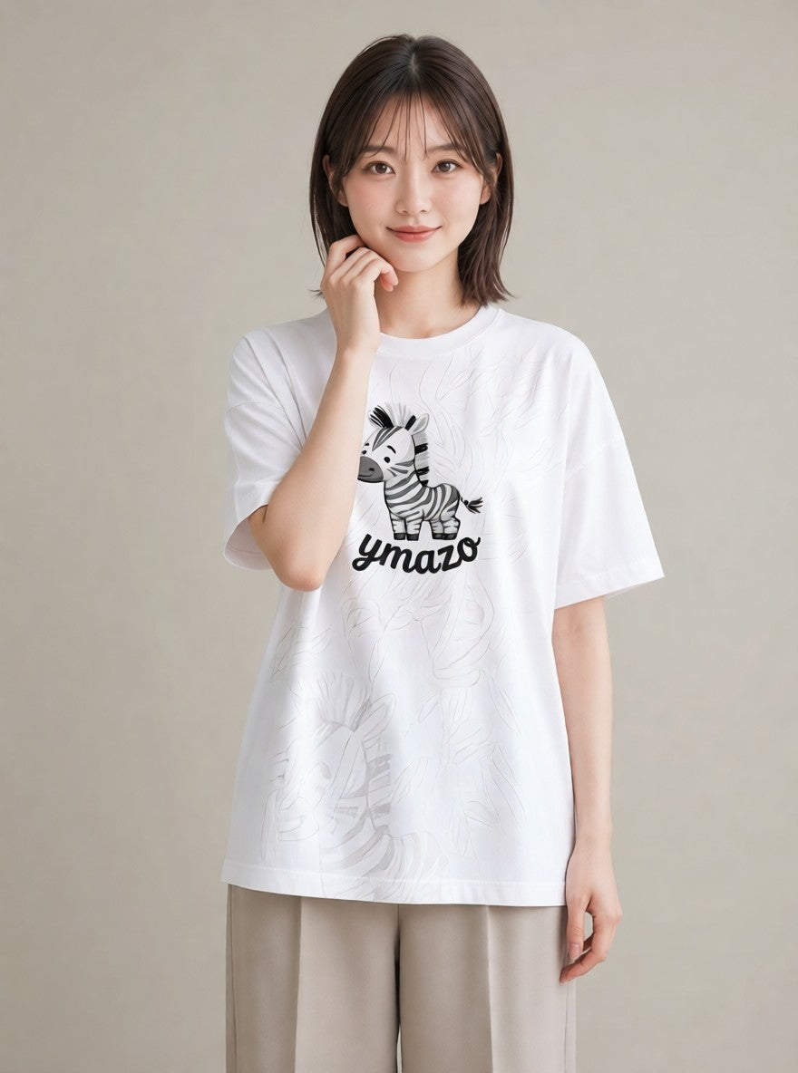 デザインTシャツ レディース しまうま 動物 アニマル イラスト レトロ 秋コーデ おしゃれギフト 白T YMAZO
