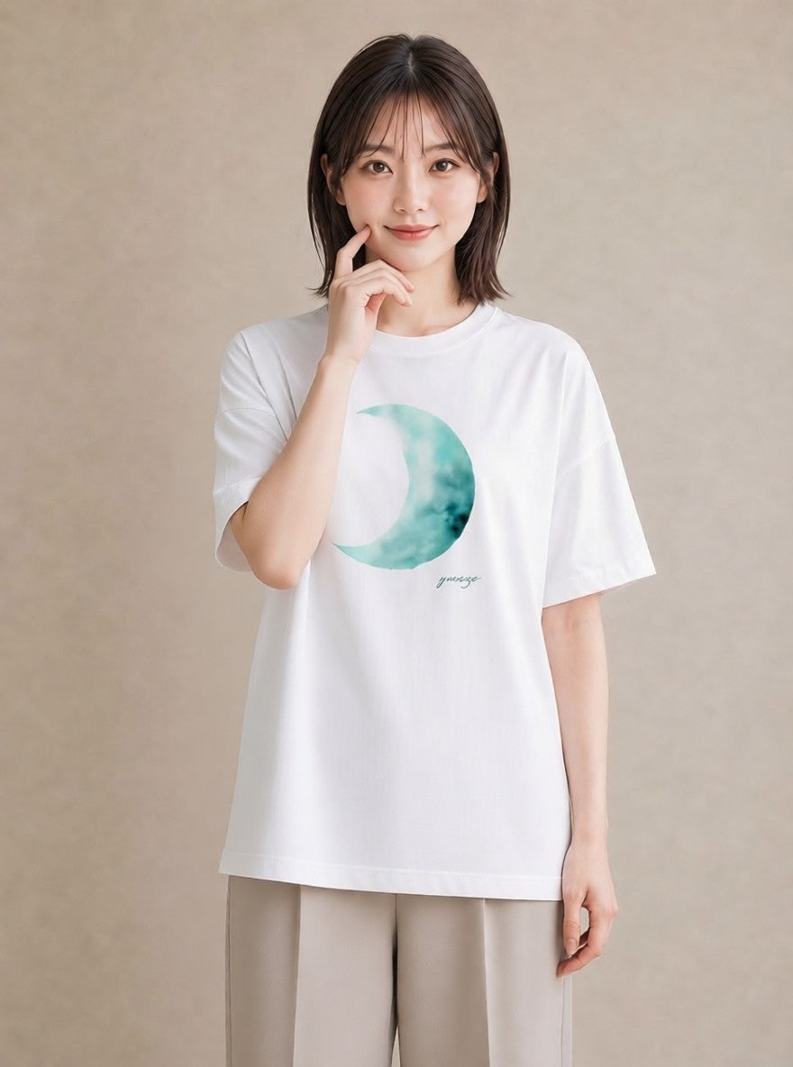 デザインTシャツ レディース 月 星空 宇宙 イラスト ラフ 友達ギフト 部屋着 白T YMAZO