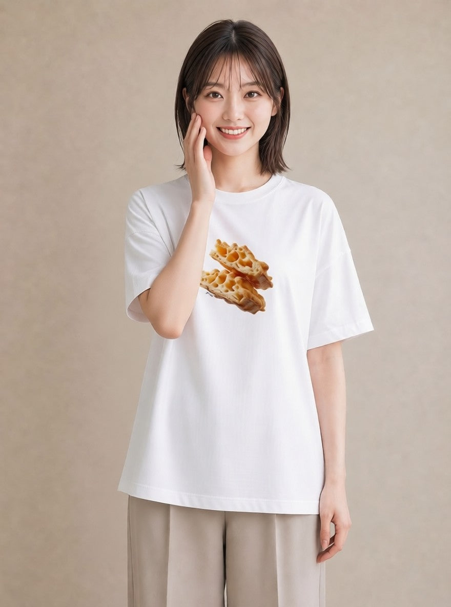 半袖Tシャツ レディース たい焼き 食べ物 フード イラスト アート風 親子 20代 白T YMAZO