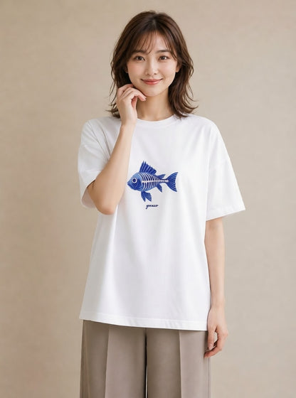 デザインTシャツ レディース メダカ ペット 動物 イラスト アート風 親子 20代 白T YMAZO