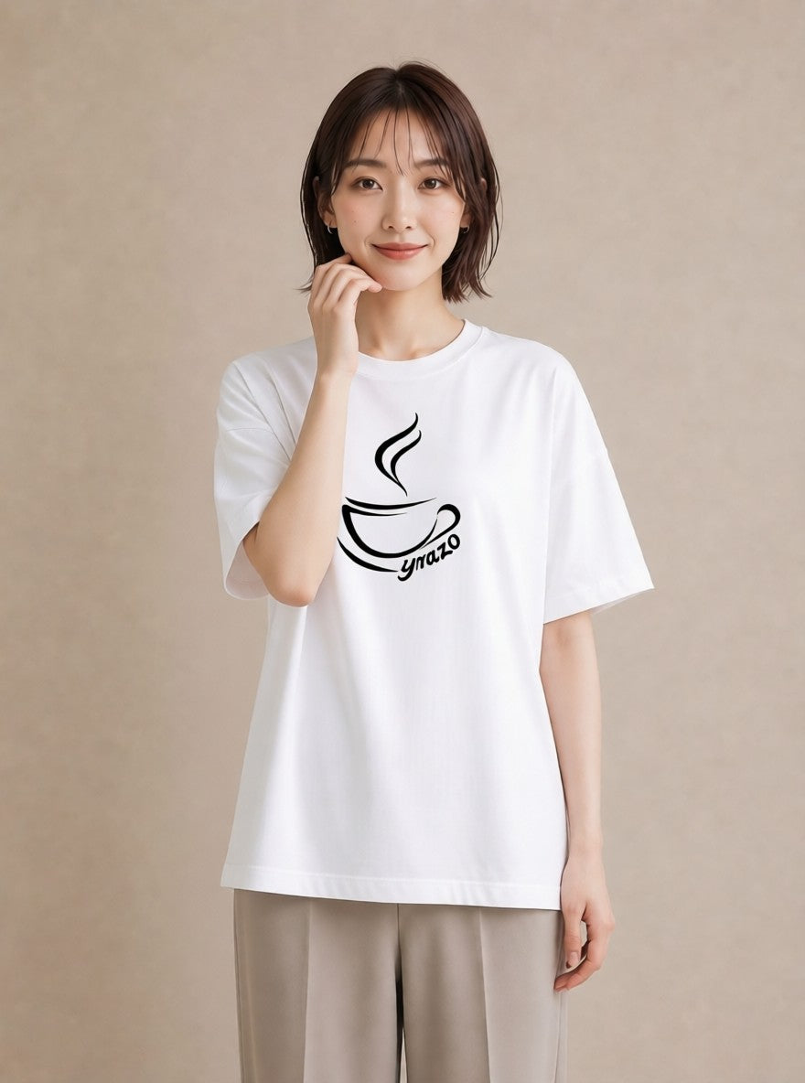 グラフィックTシャツ レディース コーヒー カフェ 珈琲 イラスト ミニマル 通勤 在宅 白T YMAZO