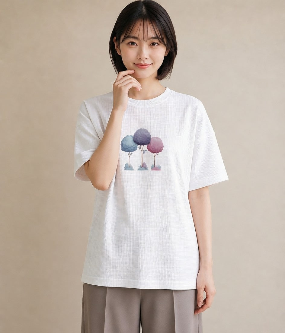 プリントTシャツ レディース 森 植物 ボタニカル イラスト 個性的 春服 ミセス 白T YMAZO