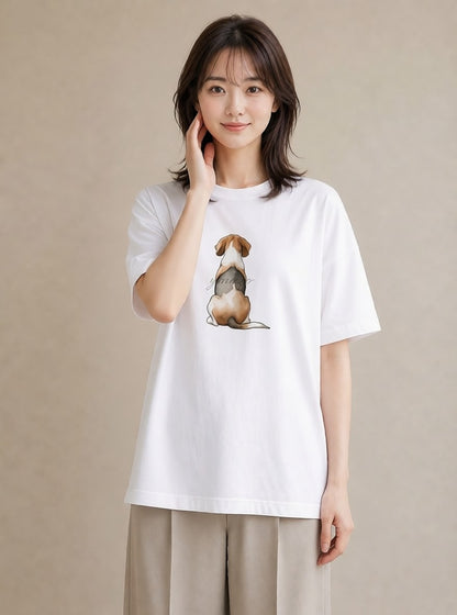 半袖Tシャツ レディース ビーグル 犬 いぬ イラスト ニュアンス 週末コーデ 敬老の日 白T YMAZO