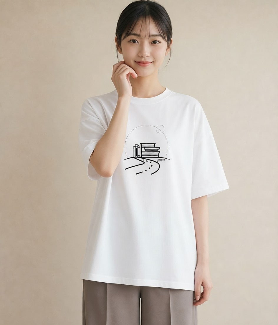 デザインTシャツ レディース 本 読書 ブック イラスト ガーリー レイヤード 友達ギフト 白T YMAZO