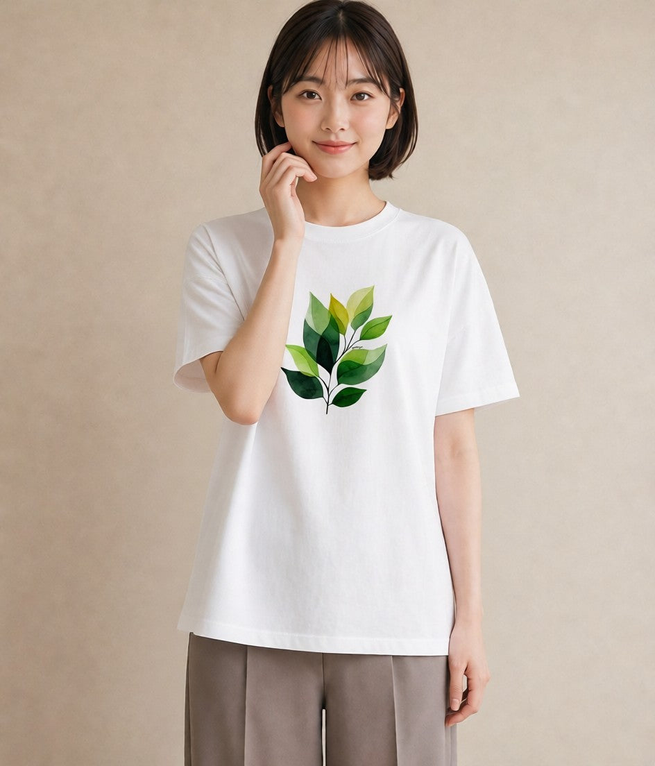 Tシャツ レディース ハーブ 植物 ボタニカル イラスト お洒落 ミセス 春コーデ 白T YMAZO