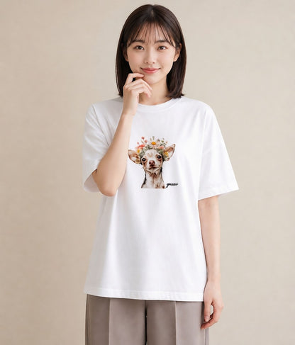 半袖Tシャツ レディース チワワ 犬 いぬ イラスト お洒落 ギフト 母の日 白T YMAZO