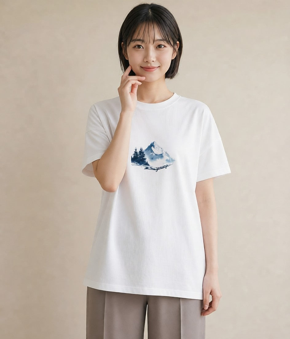 デザインTシャツ レディース 山 星空 宇宙 イラスト レトロ ギフト 母の日 白T YMAZO