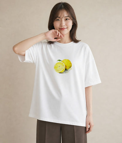 デザインTシャツ レディース レモン 檸檬 食べ物 フード イラスト ミニマル お出かけ 普段着 白T YMAZO