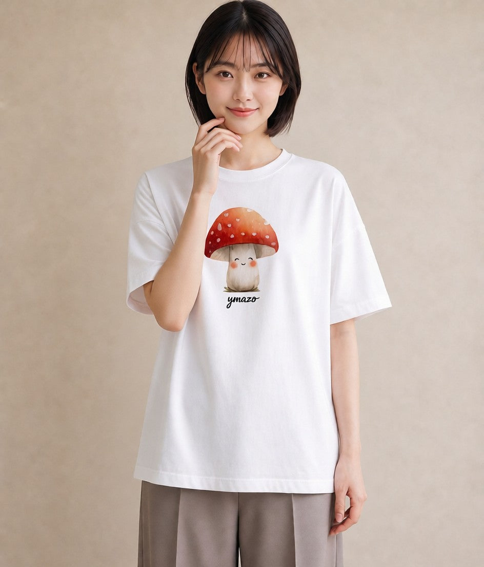 グラフィックTシャツ レディース きのこ 植物 ボタニカル イラスト ニュアンス 帰省 ラフ 白T YMAZO
