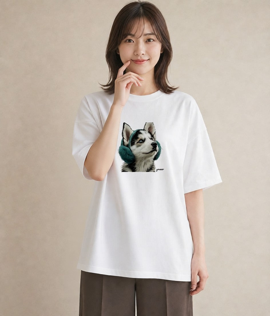 デザインTシャツ レディース シベリアンハスキー 犬 いぬ イラスト きれいめ 送別ギフト 通勤 白T YMAZO