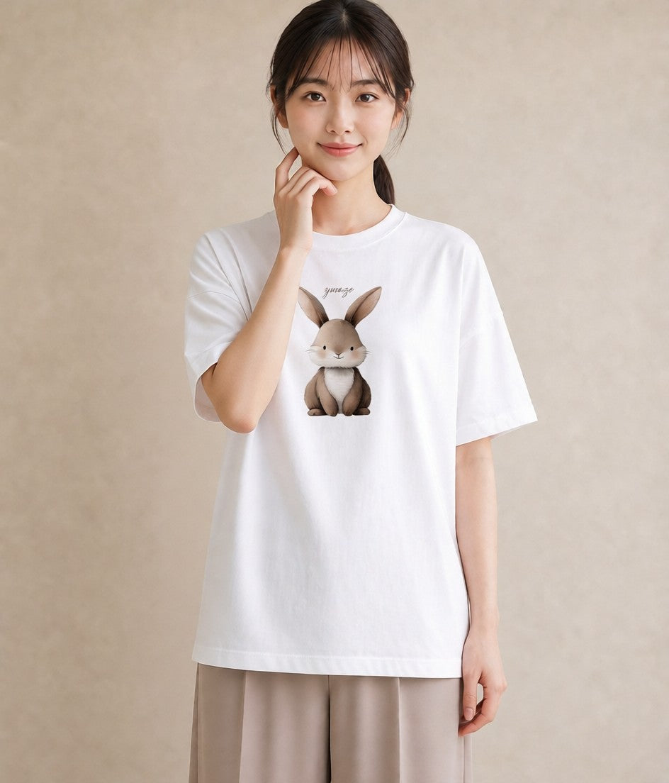 Tシャツ レディース ライオンラビット ペット 動物 イラスト ボタニカル 自分用 ルームウェア 白T YMAZO