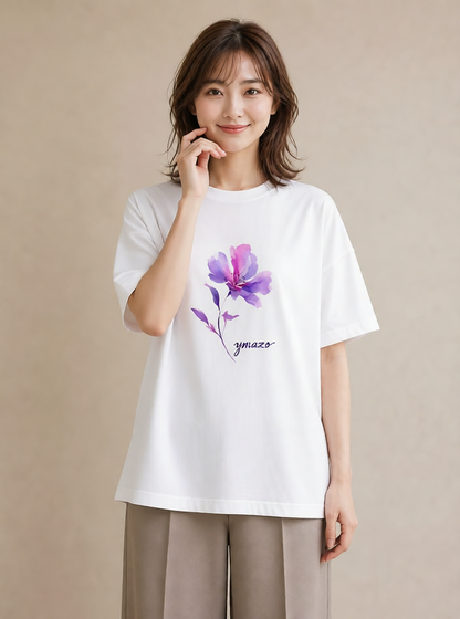 デザインTシャツ レディース パンジー 花 花柄 イラスト レトロ 通学 誕生日プレゼント 白T