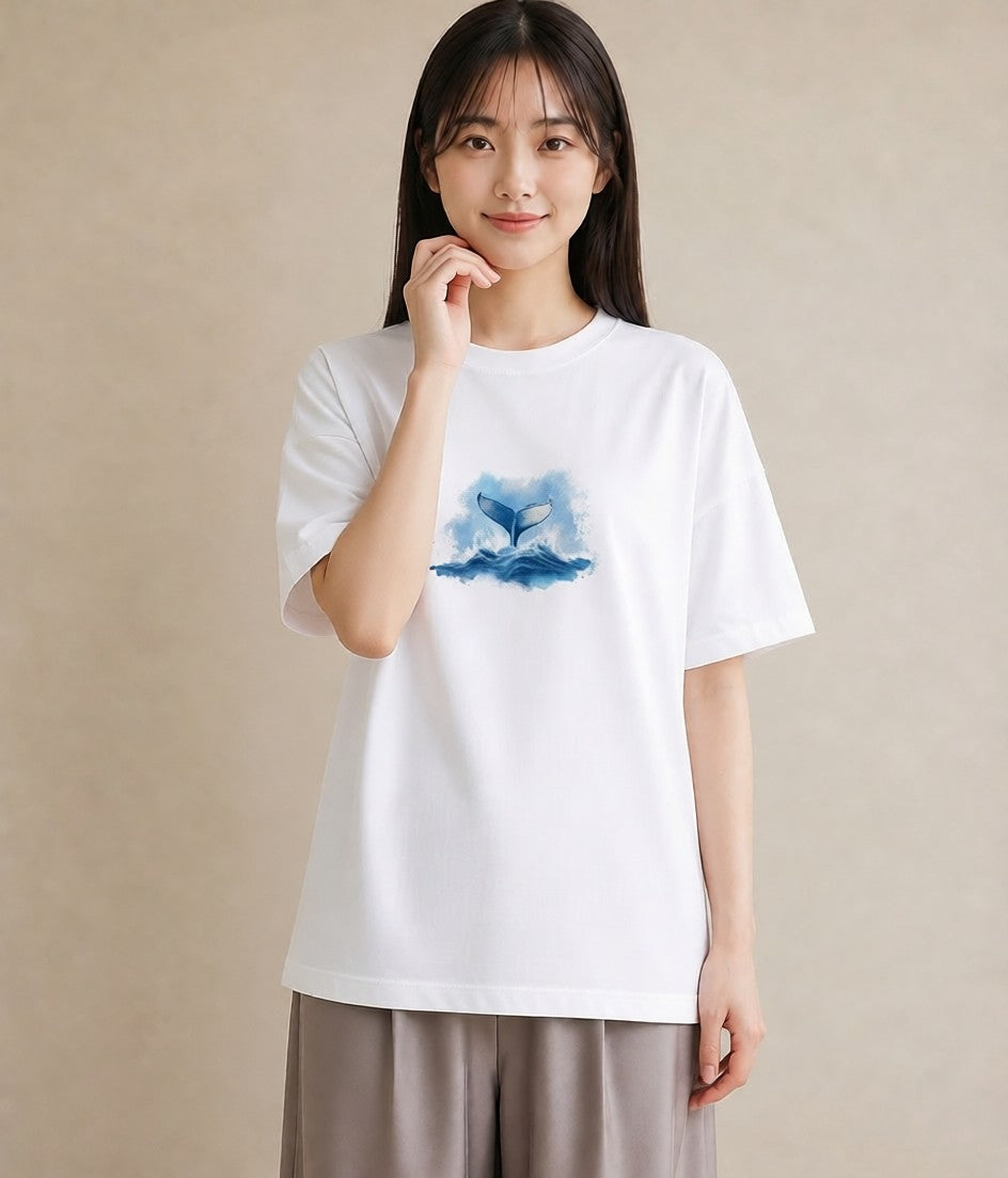 グラフィックTシャツ レディース クジラ 海の生き物 海 イラスト レトロ 母娘コーデ 自分用 白T YMAZO