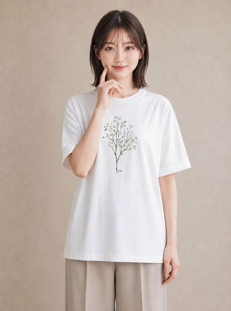 デザインTシャツ レディース カスミソウ かすみ草 花 花柄 イラスト 個性的 カジュアルコーデ 買い物 白T